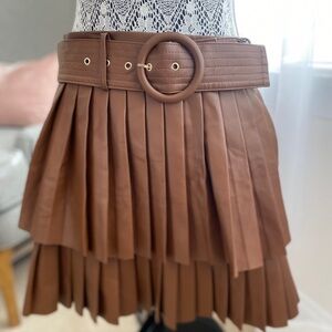 Brown Pleated Skirt with Belt
